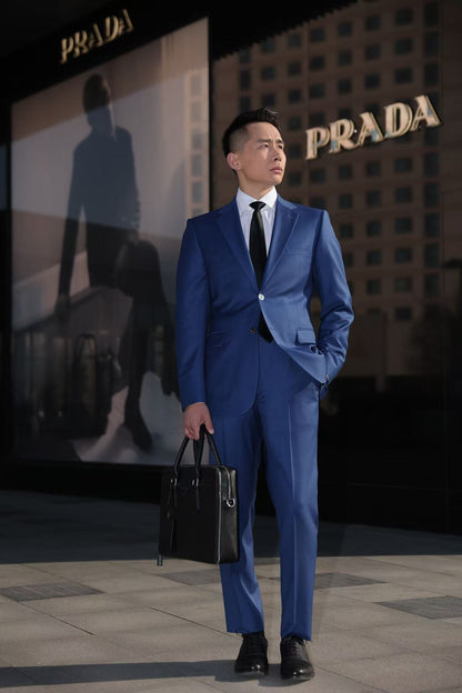 Imported 100% Wool Sapphire Blue Slim-fit Casual Men‘s Business Suits