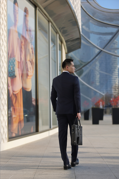 Imported 100% Wool  Navy Blue Peaked Lapel Slim-fit Casual Men‘s Business Suits