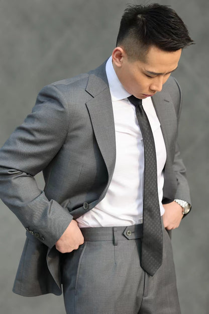 Imported 100% Wool Gentry Grey Slim-fit Casual Men‘s Business Suits