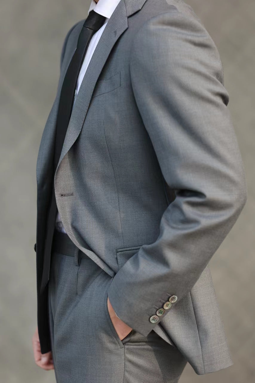 Imported 100% Wool Gentry Grey Slim-fit Casual Men‘s Business Suits