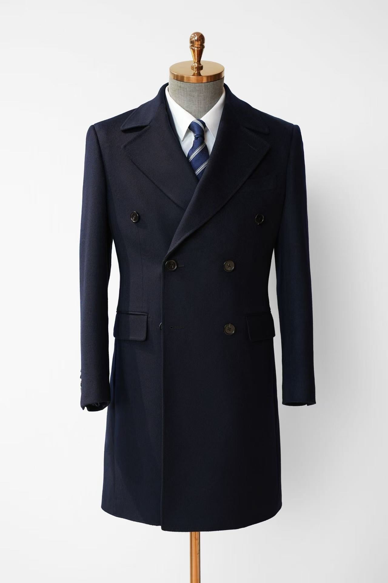 【Australian Texture】Autumn Winter Notched Lapel Double-breasted Mid-length Men‘s 100% Whole Wool Coat