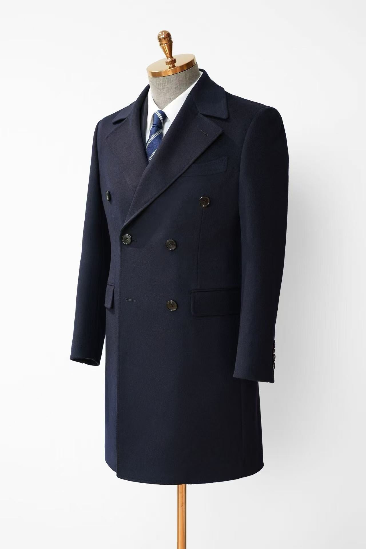 【Australian Texture】Autumn Winter Notched Lapel Double-breasted Mid-length Men‘s 100% Whole Wool Coat