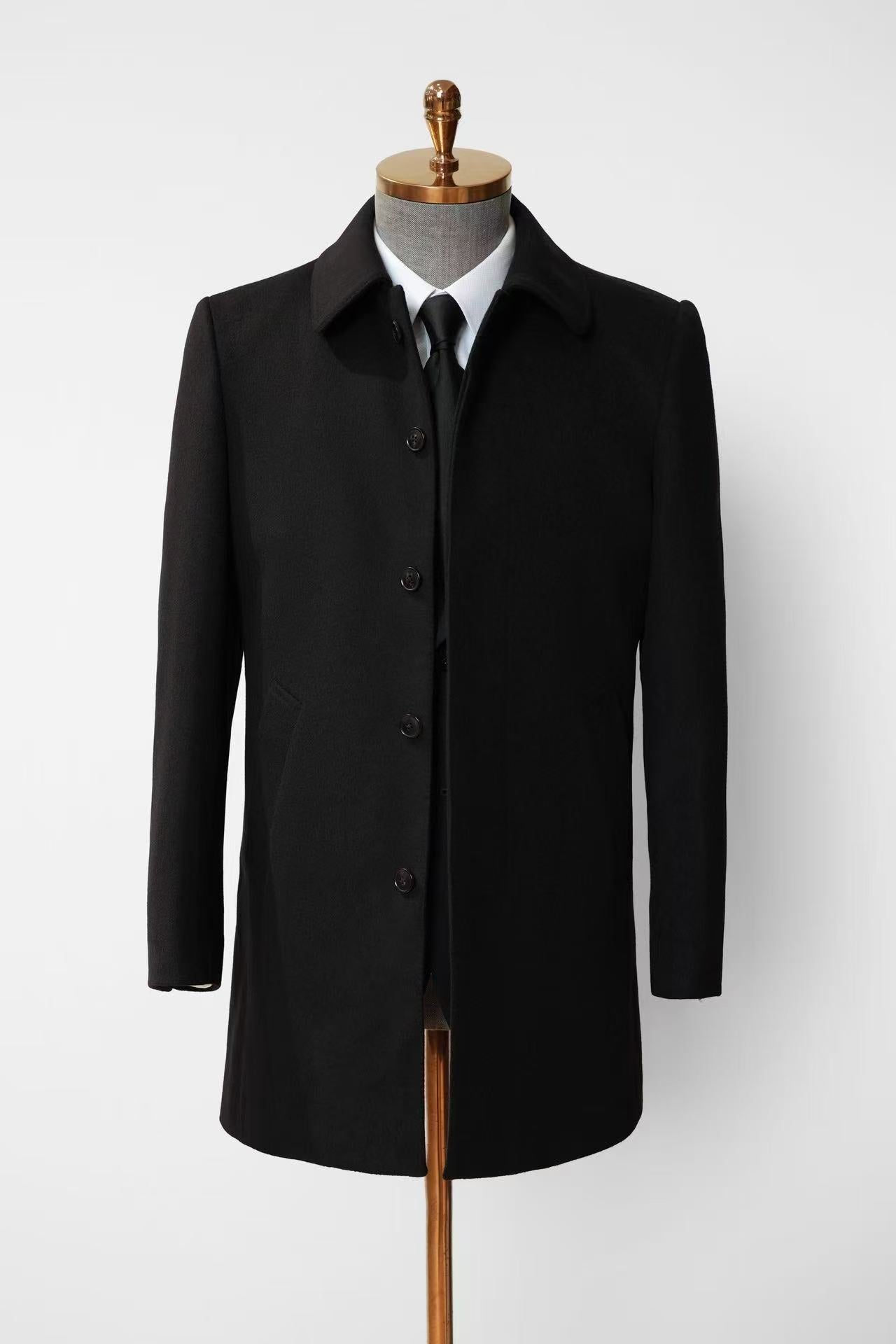 【Australian Texture】Autumn winter Shirt Collar Single-breasted Mid-length Men‘s 100% Whole Wool Coat