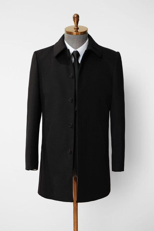 【Australian Texture】Autumn winter Shirt Collar Single-breasted Mid-length Men‘s 100% Whole Wool Coat