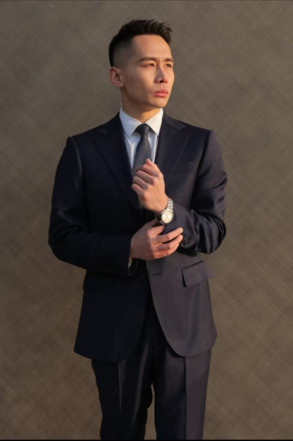 Imported 100% Wool Prussian Blue Slim-fit Casual Men‘s Business Suits