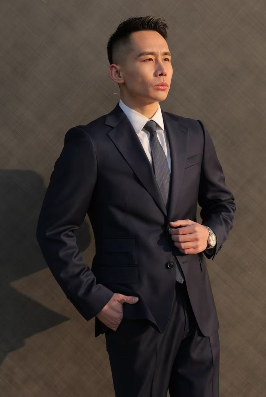 Imported 100% Wool Prussian Blue Slim-fit Casual Men‘s Business Suits