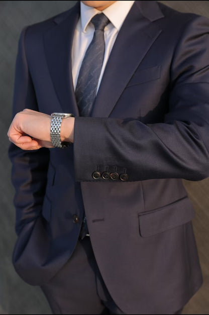 Imported 100% Wool Prussian Blue Slim-fit Casual Men‘s Business Suits