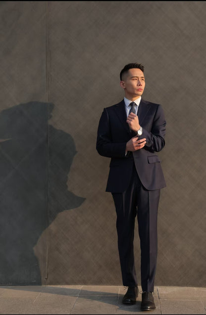 Imported 100% Wool Prussian Blue Slim-fit Casual Men‘s Business Suits