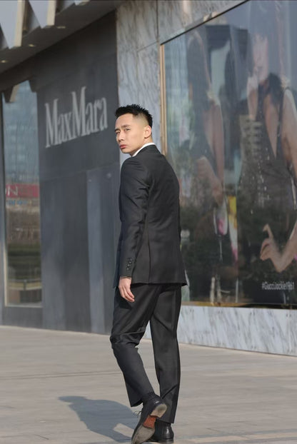 Imported 100% Wool Dark Grey Slim-fit Casual Men‘s Business Suits