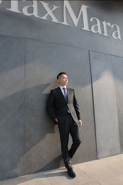 Imported 100% Wool Dark Grey Slim-fit Casual Men‘s Business Suits