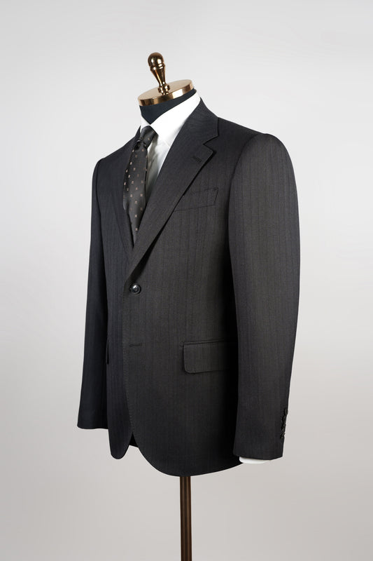 Imported 100% Wool Dark Grey Crocodile Print Slim-fit Casual Men‘s Business Suits