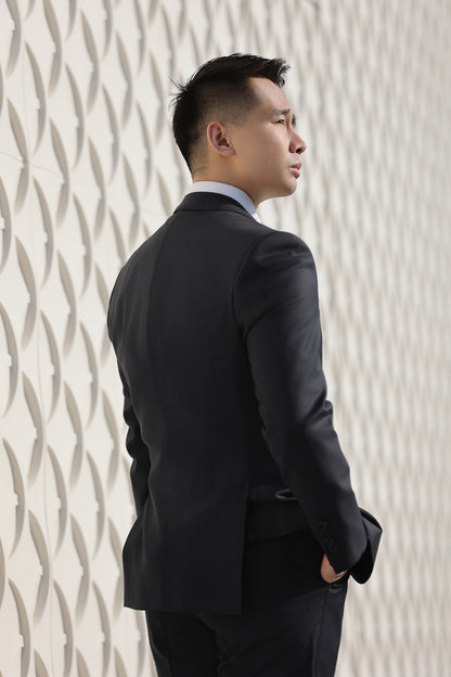 Imported 100% Wool Subtle Pattern Navy Blue Slim-fit Casual Men‘s Business Suits